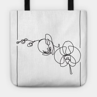 Orchid Flowers Line Drawing - Black Tote