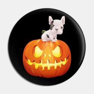 French Bulldog on Halloween Pumpkin Pin