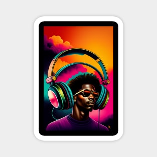 Black man listen to music graphic design artwork Magnet