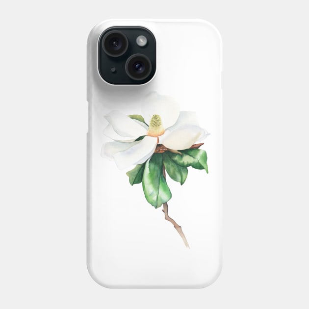 White magnolia watercolor art Phone Case by InnaPatiutko