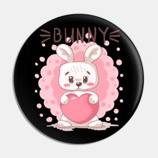 bunny heart cartoon Pin