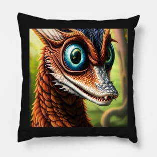 Copper Scaled Jungle Dragon with Goofy Grin and Big Eyes Pillow