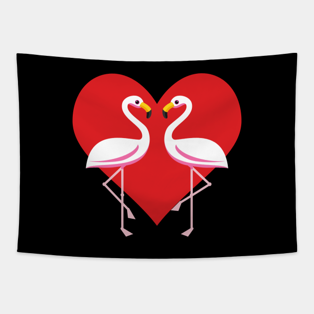 Cute White Pink Flamingos with Red Heart - Black - Flamingo Lovers - Tapestry | TeePublic Cute White Pink Flamingos with Red Heart - Black - Flamingo Lovers - Tapestry | TeePublic