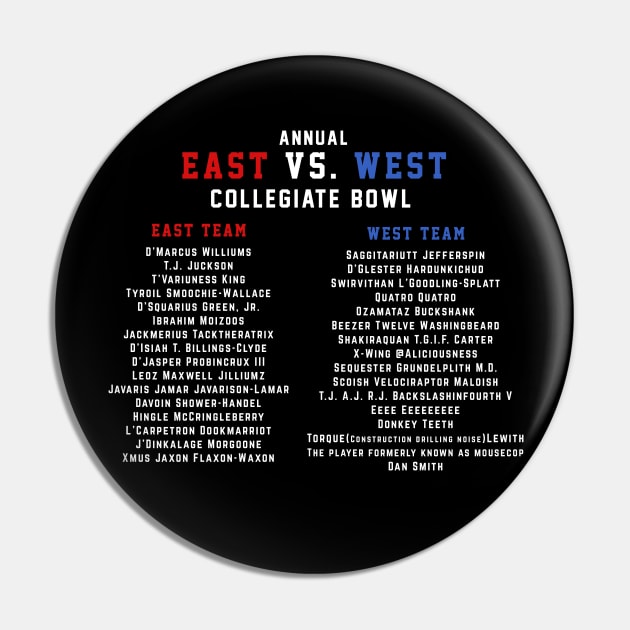 East vs. West Collegiate Bowl Rosters Pin by BodinStreet