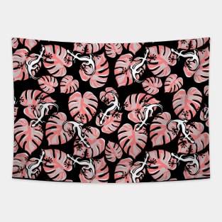 Pink Leaves and Gecko Repeating Pattern Tapestry