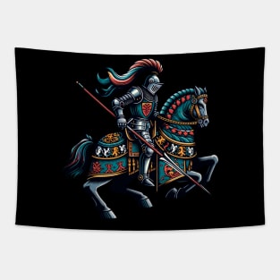 Decorated medieval knight with lance - jousting Tapestry