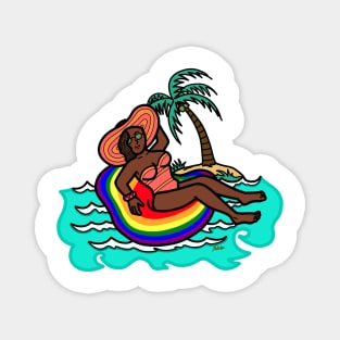 Young female woman in swim ring floatie summer Magnet