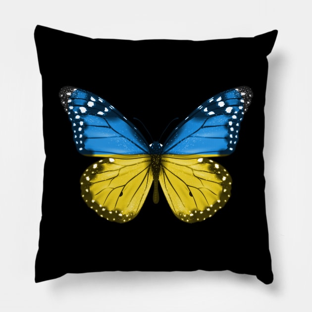 Ukrainian Flag  Butterfly - Gift for Ukrainian From Ukraine Pillow by Country Flags