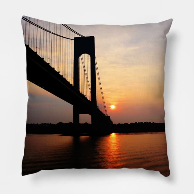 Verrazano Bridge at Dawn Pillow by SusanSavad