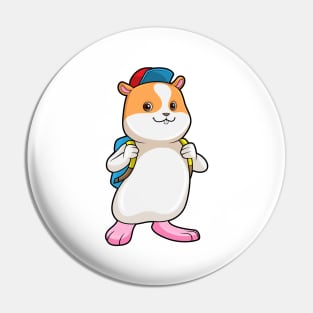 Hamster as Student with Backpack & Cap Pin