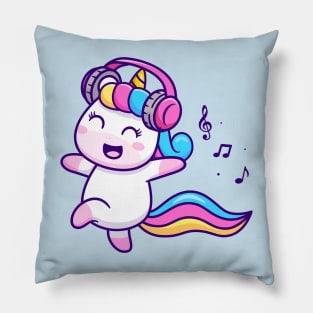 Cute Unicorn Listening Music Cartoon Pillow