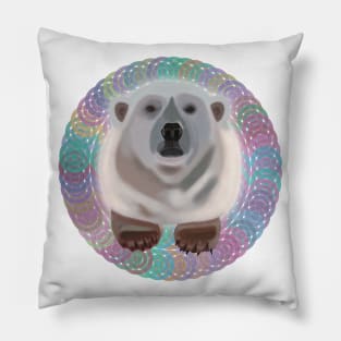 Polar Bear on rainbow circular pattern Pillow