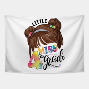 Little Miss 4th Grade Messy Bun Girl Back To School Tie Dye Tapestry