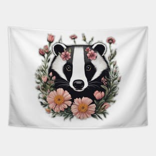 Badger head and flowers Tapestry