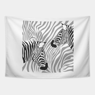 Zebras with zebra pattern background Tapestry