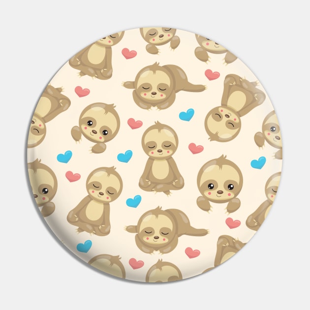 Pattern Of Sloths, Cute Sloths, Hearts Pin by Jelena Dunčević