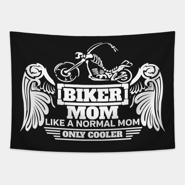 Biker Mom Like Normal But Cooler White Skeleton Wings Motorcycle T-Shirt Tapestry by EPDROCKS