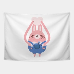 Bunny with long arms holding a heart Tapestry