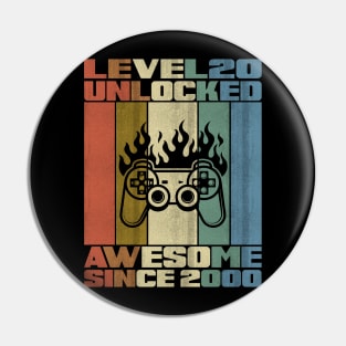 Level 20 Unlocked Birthday 20 Years Old Awesome Since 2000 Pin