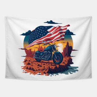 motorcycle and the flag Tapestry