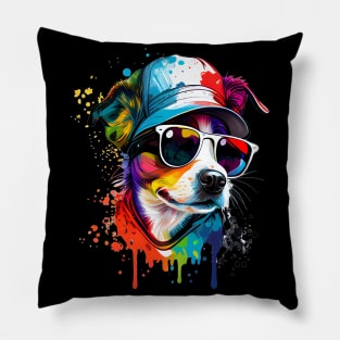 Colourful cool Jack Russell Terrier dog with sunglasses four Pillow