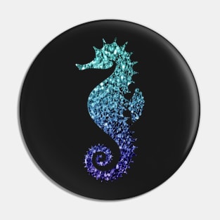 Teal and Blue Ombre Faux Glitter Seahorse Pin