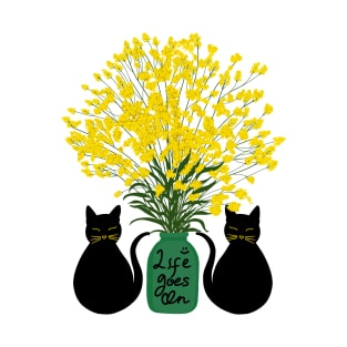 Black Cat and Yellow Flower T-Shirt