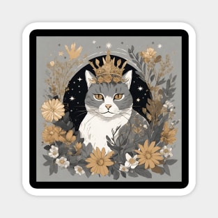 Royal Feline - Cat with Crown and Flowers Magnet