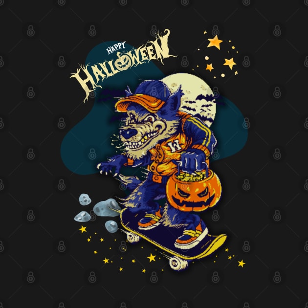 A wolf on skates shirt for summer and Halloween by RACACH