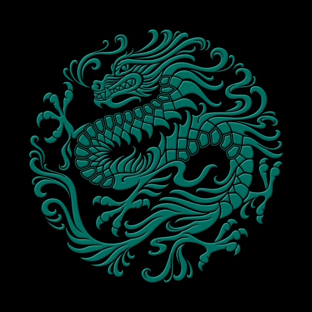 Traditional Teal Blue Chinese Dragon Circle by jeffbartels