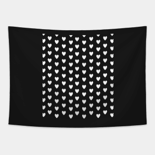 White Hearts, Polka Dots, Pattern on Black Tapestry