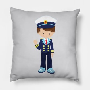 Boat Captain, Skipper, Cute Boy, Brown Hair Pillow