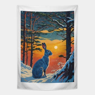 Fairytale Hare in Winter Forest Tapestry