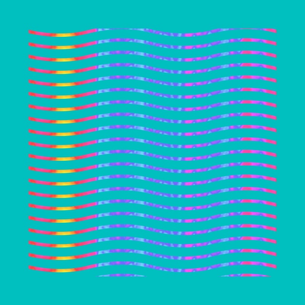 Wavy Lines Rainbow on Teal by ArtticArlo