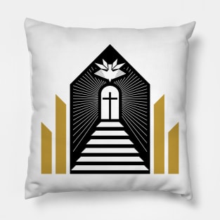 Christian illustration. Christian church, steps leading to the cross. Pillow