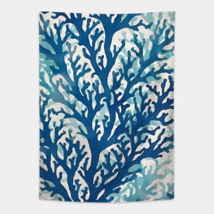 Blue Indigo Coral Boho Nature Tapestry