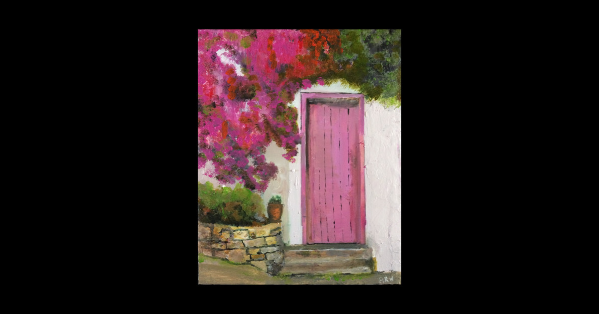 Meditteranean House with Pink Flowers - People - Sticker | TeePublic