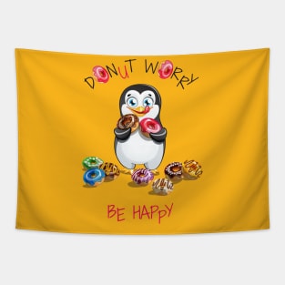 Penguin Donut Worry Tapestry