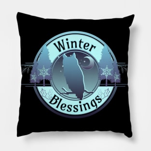 Winter Blessings Owl and Moon Badge Pillow