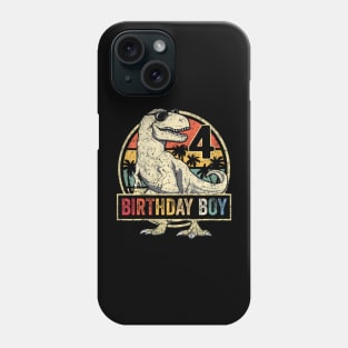 Kids 4 Year Old 4th Birthday Boy T Rex Dinosaur Phone Case