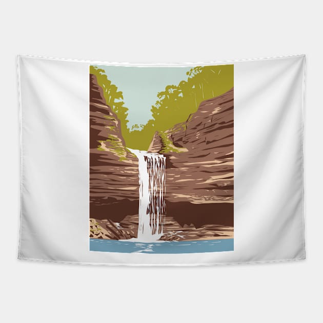 Petit Jean State Park with Cedar Falls in Conway County Adjacent to the Arkansas River in Arkansas WPA Poster Art Tapestry by patrimonio