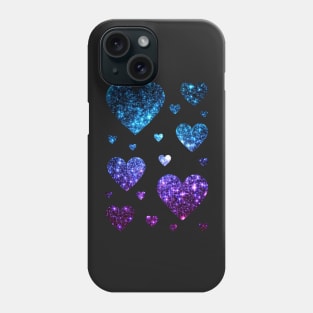 Teal and Purple Ombre Faux Glitter Hearts Phone Case