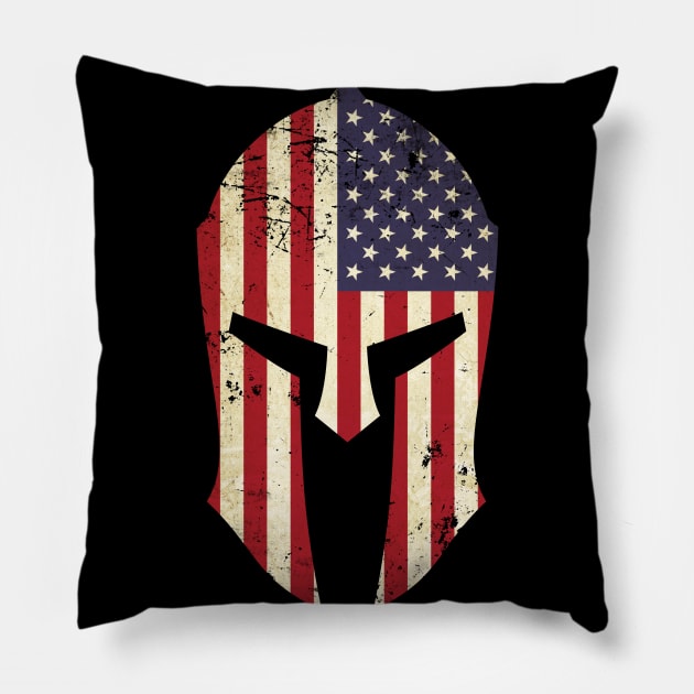 Spartan Helmet American Flag Distressed Warrior Pillow by Beltschazar