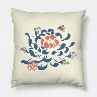 Vintage Japanese Flower Koi by Tobe Fonseca Pillow