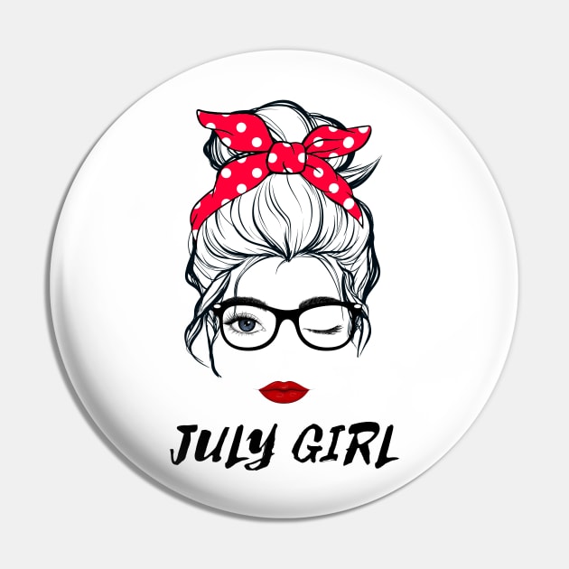 July Girl Woman Lady Wink Eye  Face Birthday Gift Pin by springins