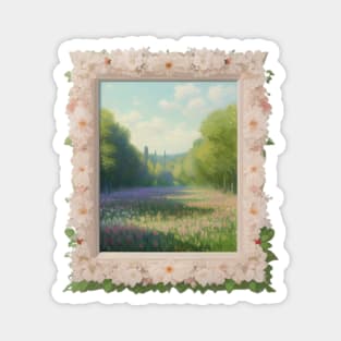 Monet Inspired - Floral Picture Frame Displaying a Flowery Field Magnet