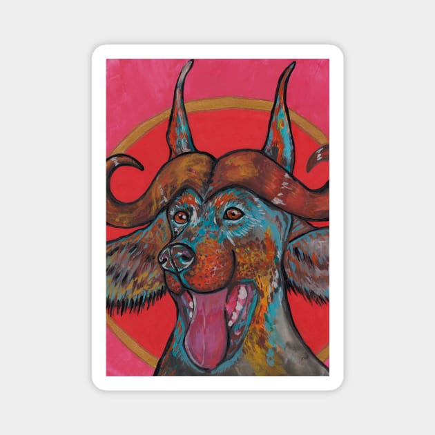 Satanic doberman with big horns Magnet by deadblackpony