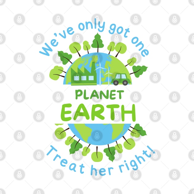 We've Only Got One Planet Earth Treat Her Right | Funny Green Earth Day Awareness Mother Earth Humor Cute World Globe with Trees by Motistry