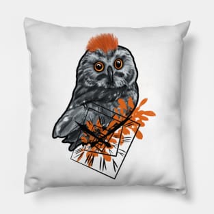 Owl Clock Orange & Grey Color Art Pillow