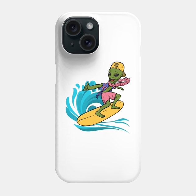 Surfer with Alien Summer Surfing Phone Case by Leonitrias Welt